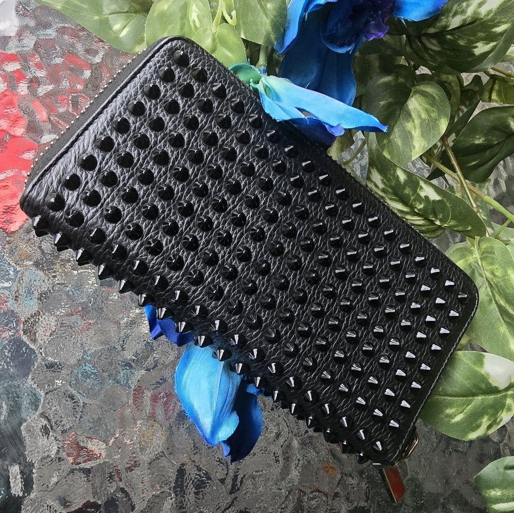 Authentic Christian Louboutin Black Studded Long Zippy Wallet - Picture 3 of 16